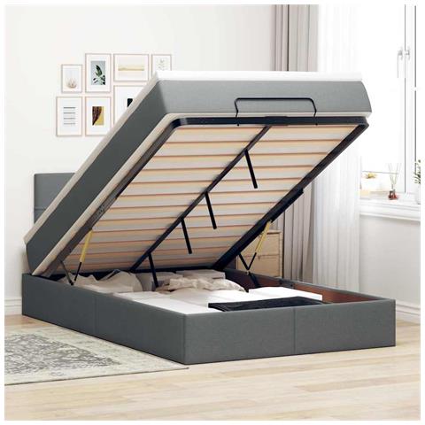 Pouf Letto Con Materasso E Led Grigio Scuro 120x200 Cm Tessuto - Foto 1