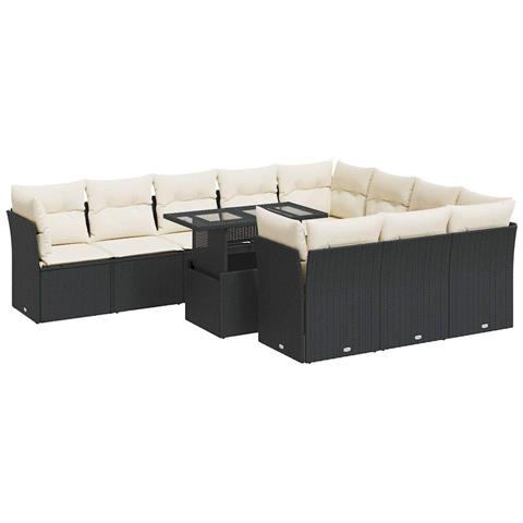 Set Divani Da Giardino 11 Pz Con Cuscini In Polyrattan Nero - Foto 2