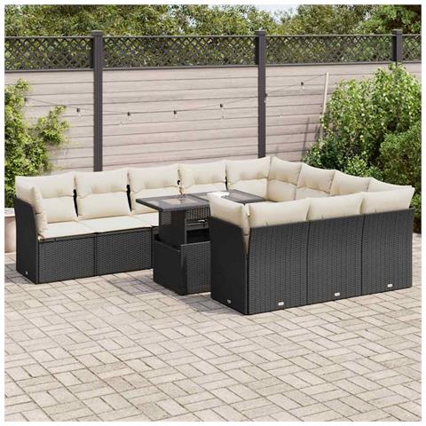 Set Divani Da Giardino 11 Pz Con Cuscini In Polyrattan Nero - Foto 1
