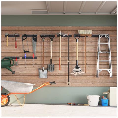 Portautensili Da Giardino A Muro 8 Pz Neri In Acciaio - Foto 1