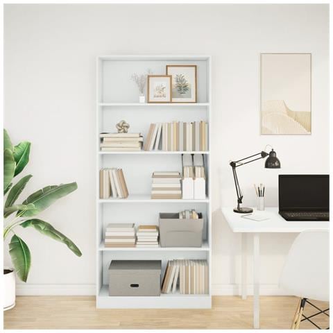 Libreria Bianca 80x24x176 Cm In Legno Multistrato - Foto 3