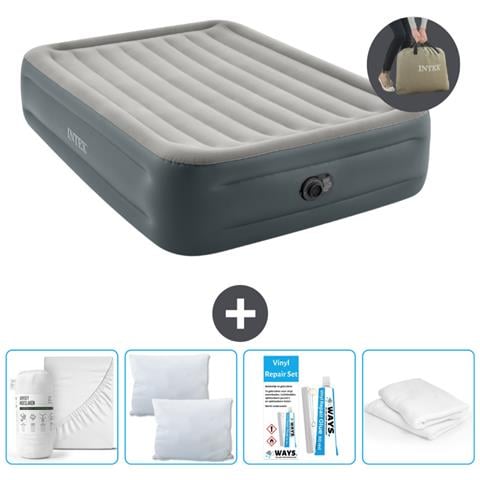 Set Materassino Gonfiabile - 203x152x46 Cm - Lichtgrijs - Include Accessori Coordinati - Foto 1