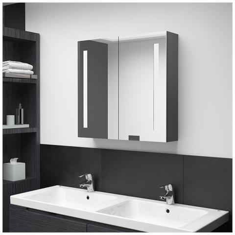 Lusso Casadino -  Armadietto Bagno Con Specchio E Led Grigio 62x14x60 Cm - Foto 8