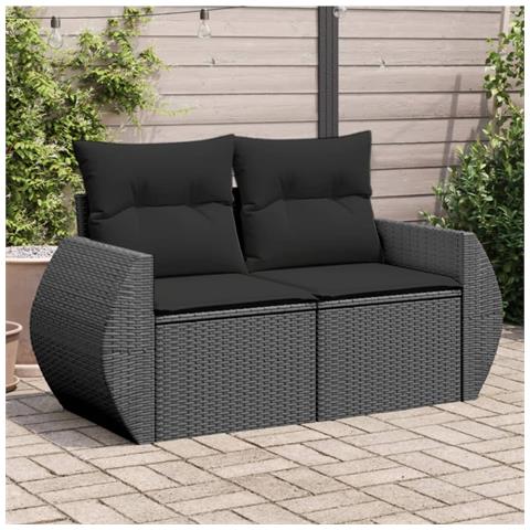 Divano Da Giardino Con Cuscini A 2 Posti Nero In Polyrattan - Foto 8