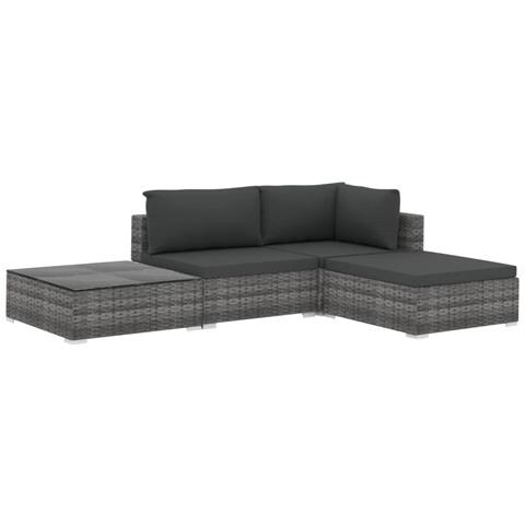 Set Divani Da Giardino 4 Pz Con Cuscini In Polyrattan Grigio - Foto 1