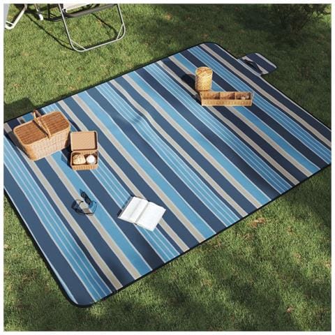 Tovaglia Picnic Pieghevole Onde Blu e Bianco 200x150 cm Velluto - Foto 2