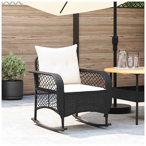 Sedia a Dondolo da Giardino con Cuscini in Polyrattan Nero - Foto 2