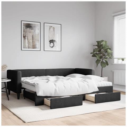 Divano Letto Estraibile con Cassetti Nero 80x200 cm in Tessuto - Foto 2