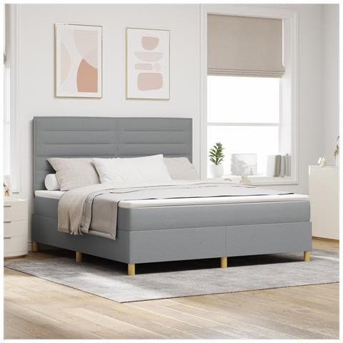 Letto con Box Spring e Materasso Grigio Chiaro Super King in Tessuto - Foto 2