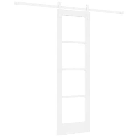 Porta Scorrevole con Set di Hardware Bianca 61x198,5 cm Legno Massello di Pino, Porta Interna con Vetro 'ORKDAL'Bianca 61x198,5x4 cm - Foto 1