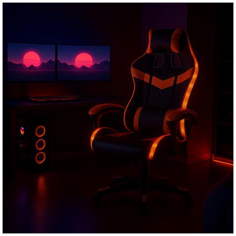 Sedia Gaming Da Scrivania Arancione E Nera Led Rgb Altezza Regolabile 106-116cm - Foto 5