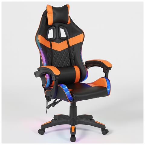 Sedia Gaming Da Scrivania Arancione E Nera Led Rgb Altezza Regolabile 106-116cm - Foto 1