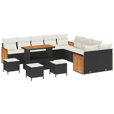 Set Divano da Giardino 14 pcs Nero e Crema 110 x 55 x 71 cm - Foto 1