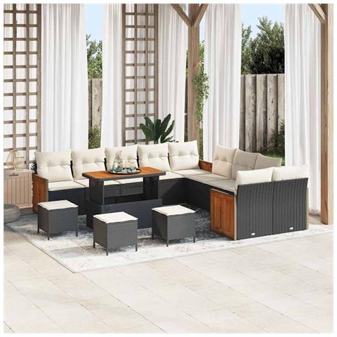Set Divano da Giardino 14 pcs Nero e Crema 110 x 55 x 71 cm - Foto 2