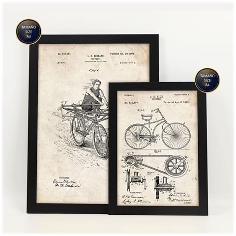 Set Di 6 Stampe Poster Con Brevetti Di Biciclette Poster Con Immagini Di Brevetti Retrò Design D'interni In Stile Vintage A3 & A4 Cornice Nera - Foto 2