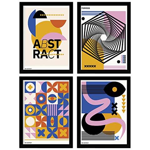 Set Di 4 Stampe Poster Di Cubismo Astratto Forme. Fogli Con Mostra D'arte Estetica. Illustrazioni A Colori Per L'interior Design Senza Cornice A3 - Foto 1