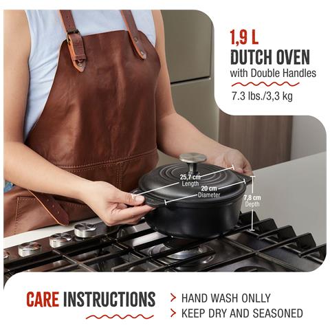 Victoria 31114 Forno Olandese Induzione Ghisa Stagionata 20cm, Pentola 1,9l Senza Ptfe E Pfoa  Nero - Foto 8