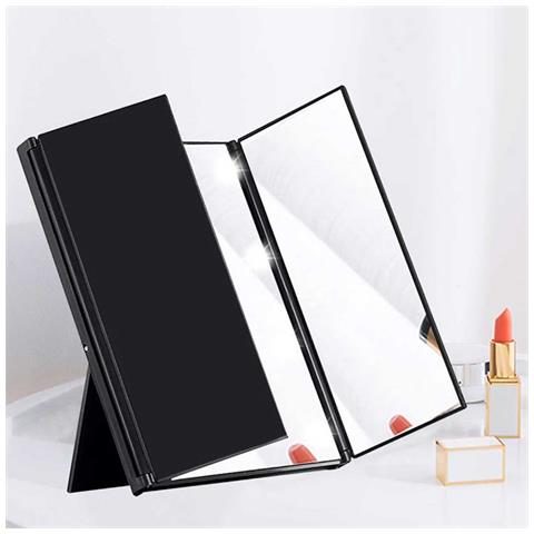 Specchio Per Trucco Tri-fold Con Led - Specchio Portatile Da Tavolo Black - Foto 2