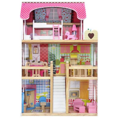 Casa delle bambole in legno con mobili e illuminazione LED - Foto 4