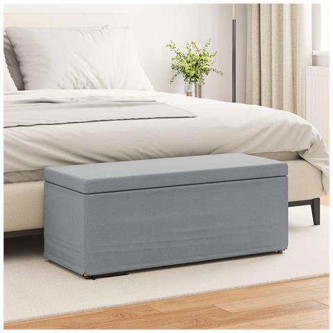 Pouf Grigio chiaro Tessuto e Legno Ingegnerizzato - Foto 2