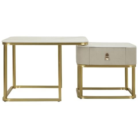 Coppia Tavolini Da Caffè Beauty In Crema E Oro 70x70x48 E 50x50x43 Cm - Foto 2