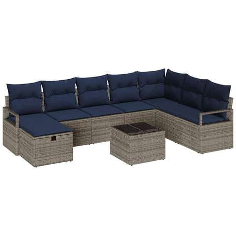 Set di divani con cuscino 9 pcs Grigio polyrattan - Foto 1