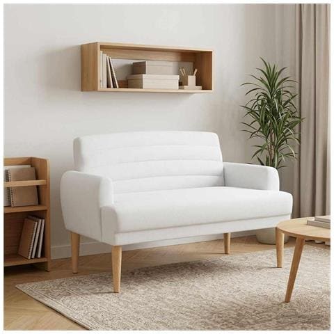 Loveseat con bottoni imbottiti Bianco 116 x 67 x 80 cm Tessuto - Foto 2
