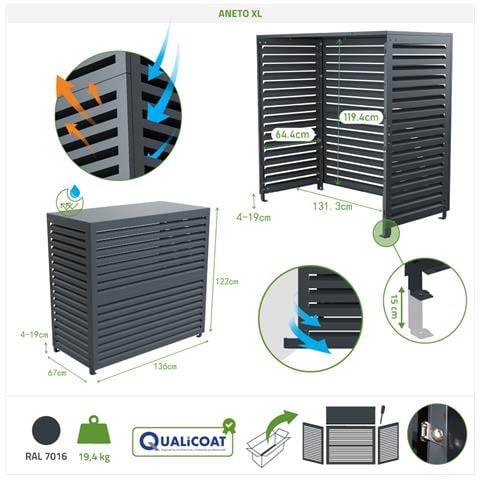 Copertura in alluminio grigio ANETO per condizionatori e pompe di calore - taglia XL - Foto 1