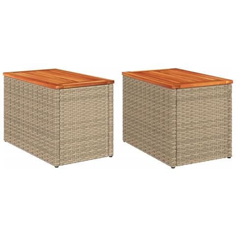 Tavolini Giardino 2pz Beige 55x34x37 Polyrattan Legno Massello - Foto 2