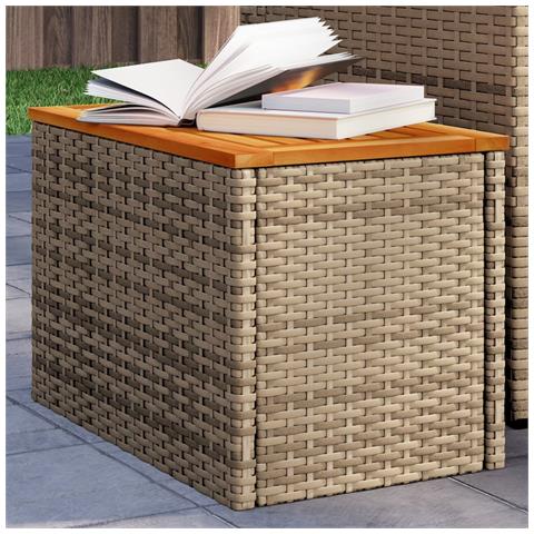 Tavolini Giardino 2pz Beige 55x34x37 Polyrattan Legno Massello - Foto 1