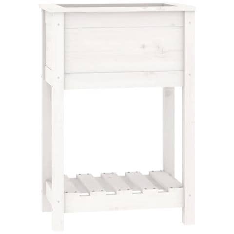 Fioriera Con Mensola Bianca 54x34,5x81cm Legno Massello Di Pino - Foto 1