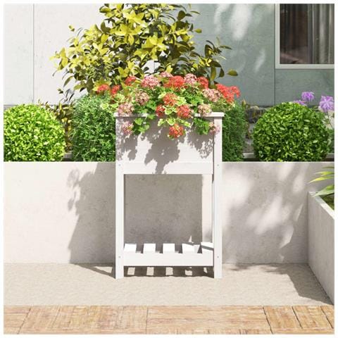 Fioriera Con Mensola Bianca 54x34,5x81cm Legno Massello Di Pino - Foto 2