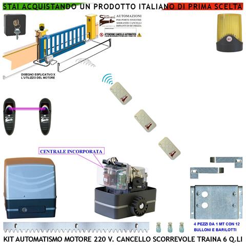 Kit Automatismo Cancello Scorrevole Da 4 Mt Motore 220 V Con Centrale Traina 6 Q.li 3 Radiocomandi Faro Antenna Selett - Foto 1