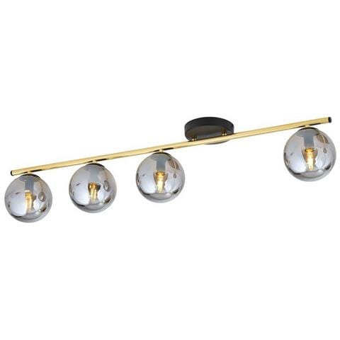 Lampada A Soffitto Monza - Nero, Oro, Grigio - Acciaio Verniciato A Polvere, Vetro - 100x20x14 Cm - Foto 1