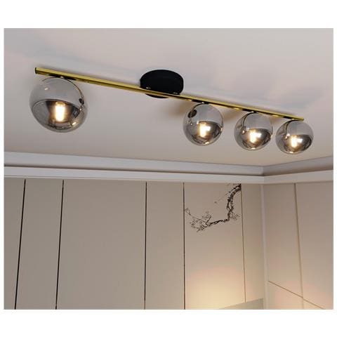 Lampada A Soffitto Monza - Nero, Oro, Grigio - Acciaio Verniciato A Polvere, Vetro - 100x20x14 Cm - Foto 8