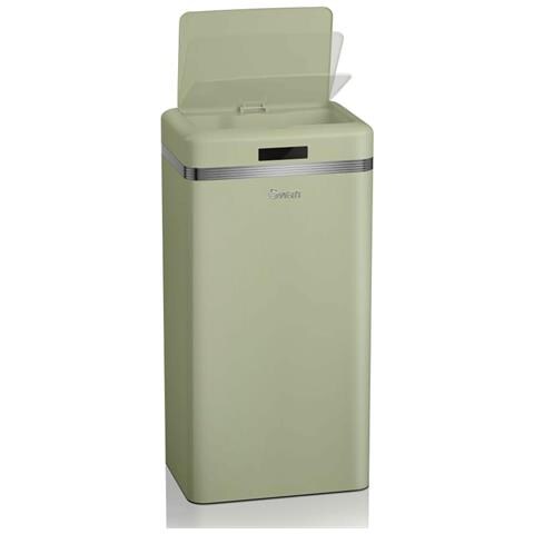 Swan Swka4500gneu Retro Pattumiera Con Sensore Di Apertura Automatica, Metallo, 45 Litri, Vintage  Verde - Foto 2