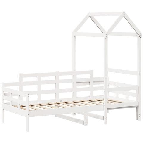 Dormeuse Con Tetto 80x200 Cm Bianco In Legno Massello Di Pino - Foto 2