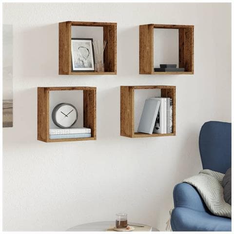 Mensole Parete A Cubo 4 Pz Legno Vecchio 30x15x30 Cm Truciolato - Foto 3