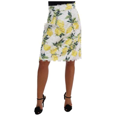 Gonna A Tubino Con Frange Con Stampa Limone - It38-xs - Foto 2