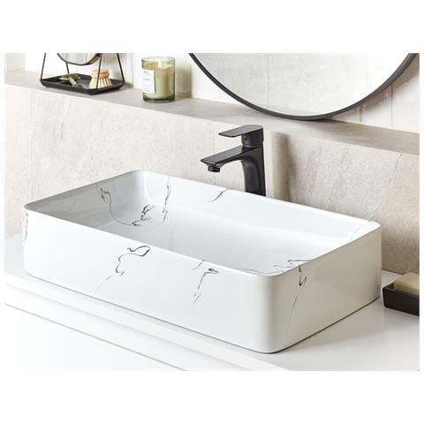 Lavabo Ceramica Effetto Marmo Bianco 61 X 35 Cm Hopi - Foto 1