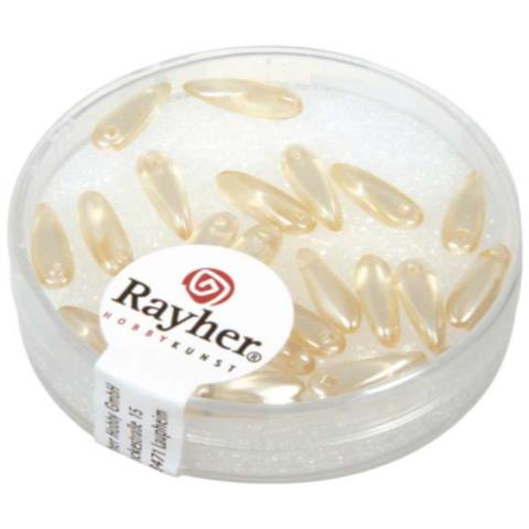 Rayher - 22 Pezzi - Perle In Vetro Chicco Di Riso 3x11mm - Colore Avorio - Foto 1