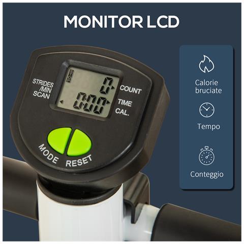 Stepper con Manubrio, Pedali Antiscivolo e Monitor LCD, in Acciaio e ABS, 55x44x108 cm, Bianco Nero e Verde - Foto 2