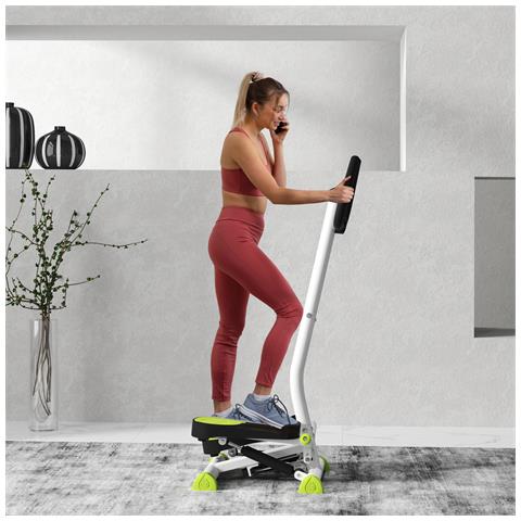Stepper con Manubrio, Pedali Antiscivolo e Monitor LCD, in Acciaio e ABS, 55x44x108 cm, Bianco Nero e Verde - Foto 6