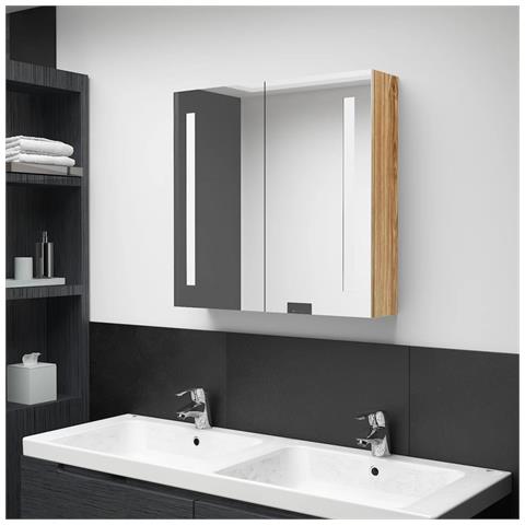 Lusso Casadino -  Armadietto Bagno Con Specchio E Led Rovere 62x14x60 Cm - Foto 8