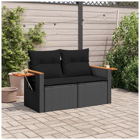 Divano Da Giardino Con Cuscini A 2 Posti Nero In Polyrattan - Foto 2