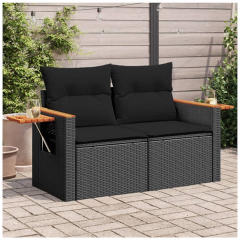 Divano Da Giardino Con Cuscini A 2 Posti Nero In Polyrattan - Foto 8