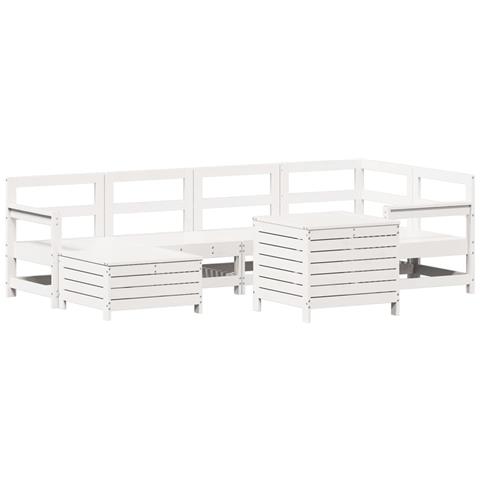 Set Divani Da Giardino 7 Pz Bianco In Legno Massello Di Pino - Foto 1