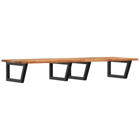 Ripiano A Parete Per Lavabo In Acciaio E Massello Di Acacia - Foto 1