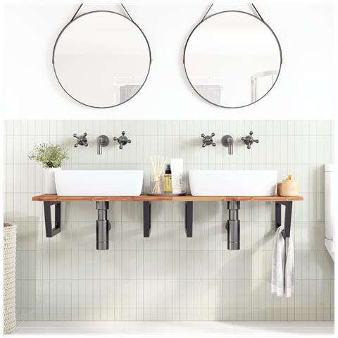 Ripiano A Parete Per Lavabo In Acciaio E Massello Di Acacia - Foto 2