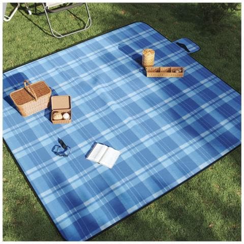 Tovaglia da Picnic Pieghevole A Quadri Blu 200x200 cm Velluto - Foto 2